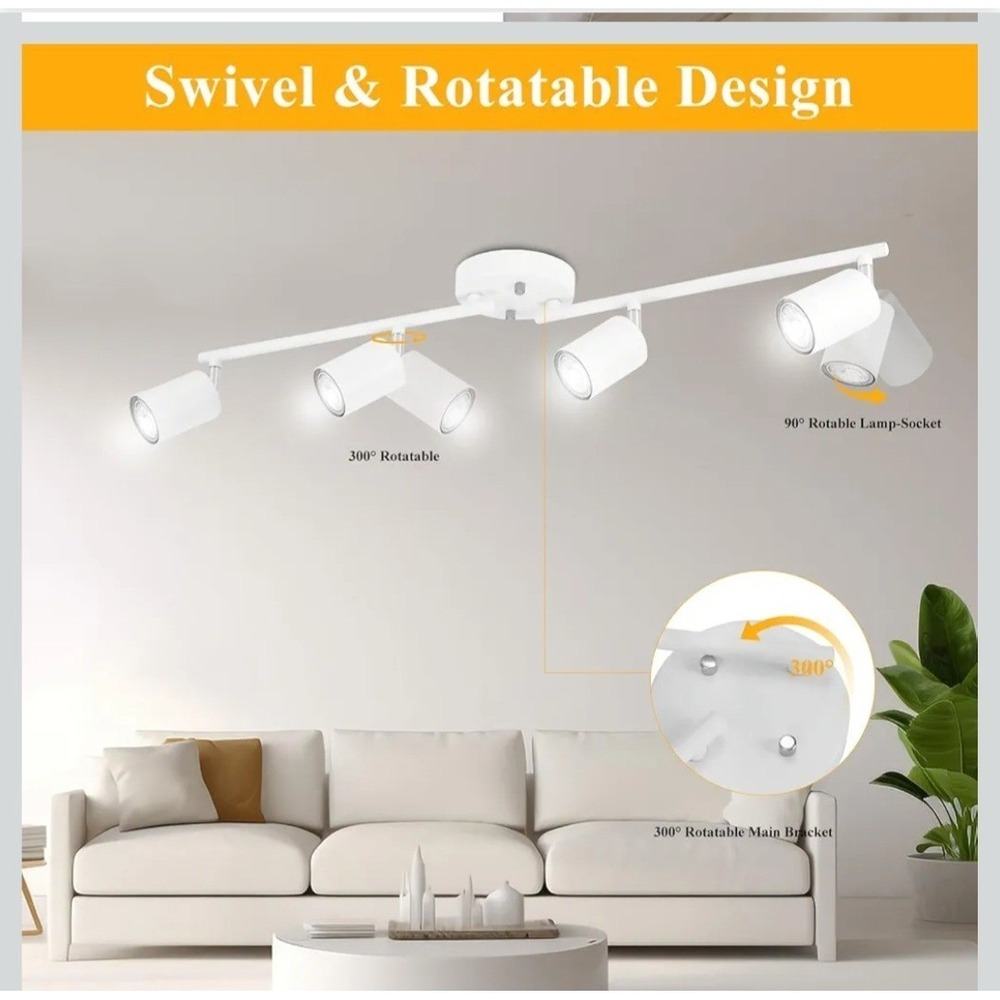 LED 4 Light Track‎ Lighting Kit, White 4 Way Ceiling Spot Lighting, Flexibly...